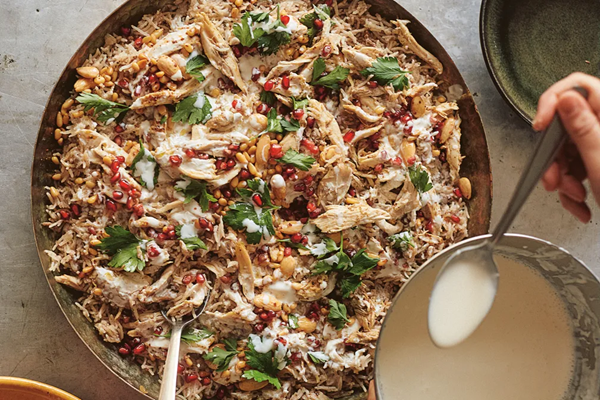 Celebration rice with lamb, chicken & garlic yogurt from Ottolenghi Test Kitchen