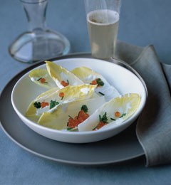 Celebration salad of endive, crème fraiche, and caviar
