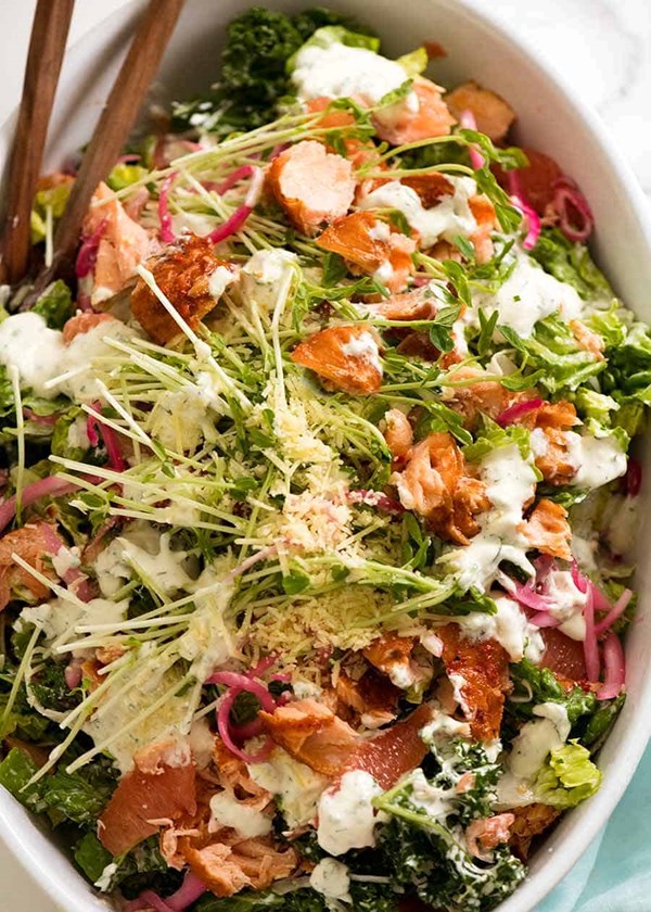 Celebration salmon salad with yoghurt ranch dressing 