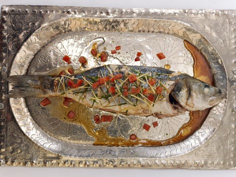 Celebration sea bass with ginger and spring onion