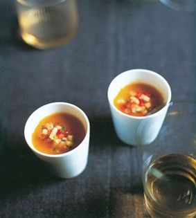 Celeriac & carrot soup with watermelon & pineapple salsa