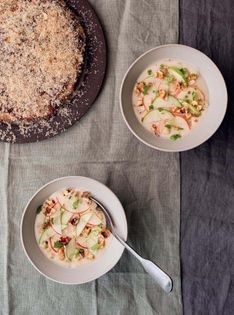 Celeriac and apple soup with walnut crumpet