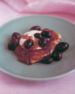 Celeriac and ginger fritters with pomegranate roast grapes
