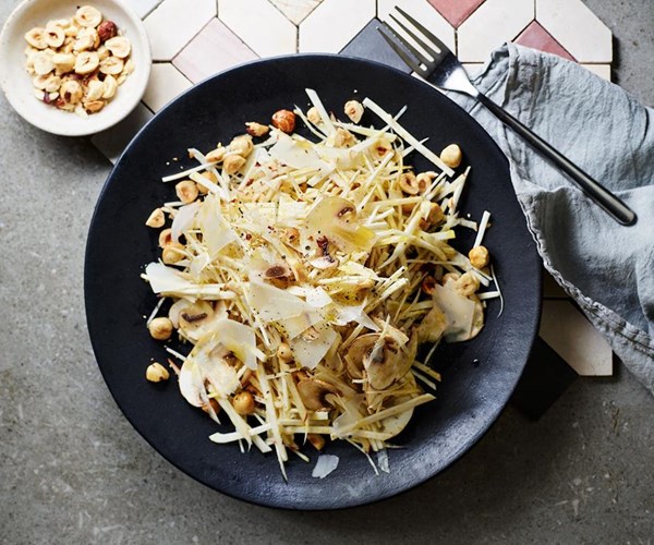 Celeriac and mushroom salad with Parmesan