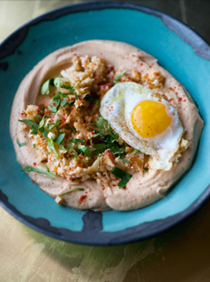 Celeriac purée with spiced cauliflower and quail's eggs