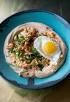 Celeriac purée with spiced cauliflower and quail’s eggs