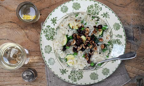 Celeriac risotto with roasted hazelnuts and veg