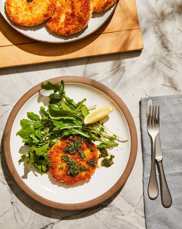 Celeriac schnitzel with salsa verde
