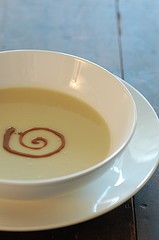 Celeriac soup with burnt walnut oil