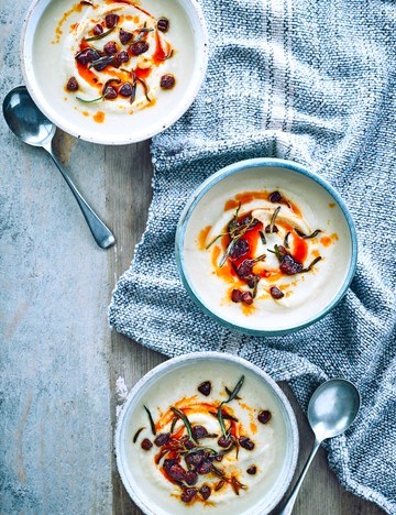 Celeriac soup with chorizo oil