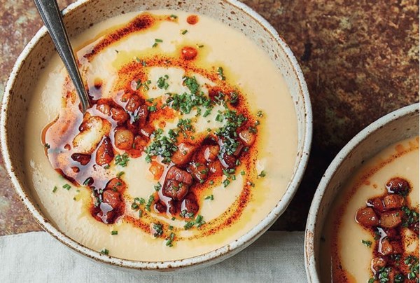 Celeriac soup with pancetta crumbs & paprika oil
