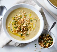 Celeriac soup with toasted hazelnut crumble