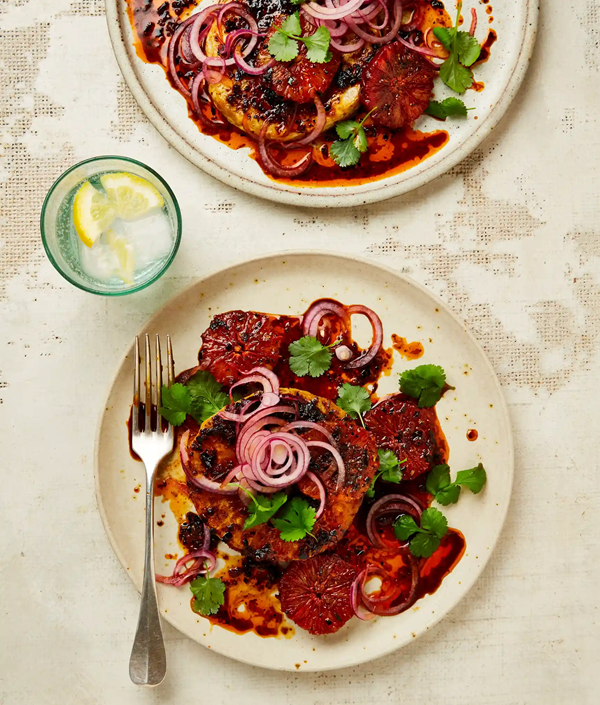 Celeriac steaks with chilli and blood orange