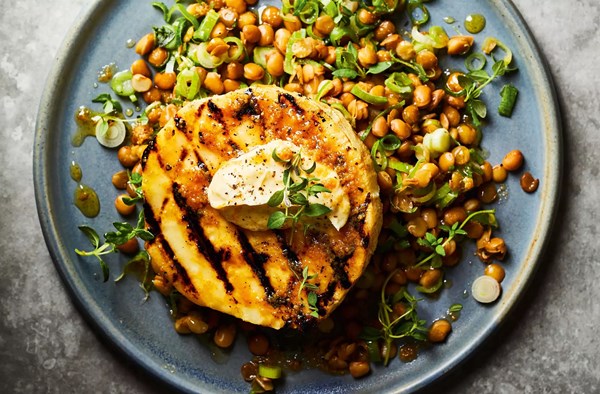 Celeriac steaks with lentils & garlic mayo