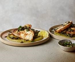 Celeriac steaks with tonnato sauce & pumpkin seed salsa