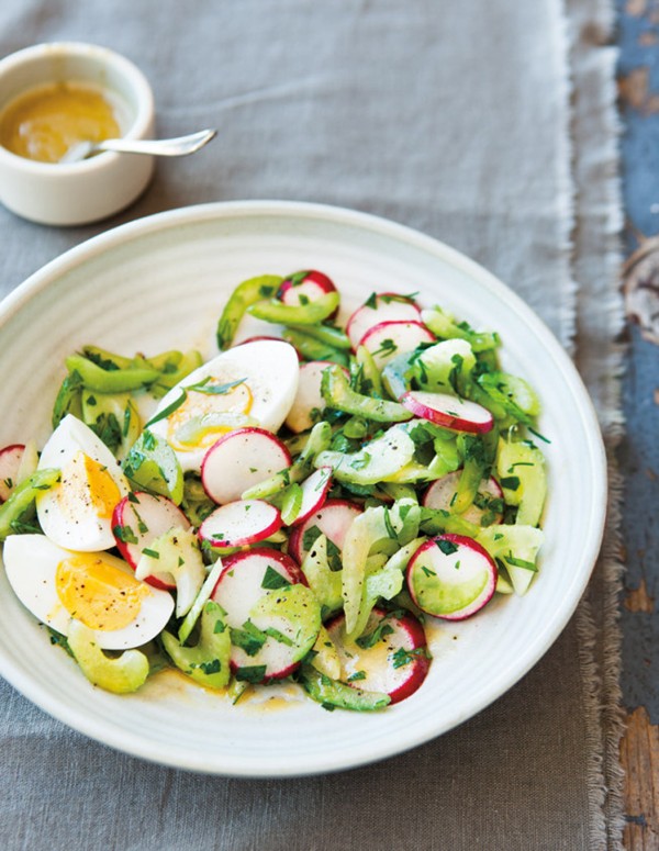 Celery & herb salad with hard-boiled eggs & anchovy vinaigrette 