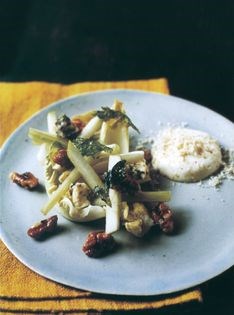 Celery and apple salad with Roquefort dressing and toasted walnuts