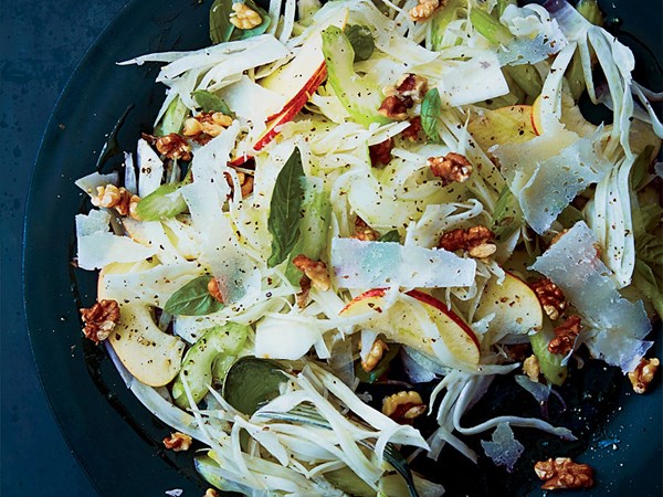 Celery, fennel and apple salad with pecorino and walnuts [Athena Calderone]