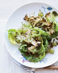 Celery, grilled grape and mushroom salad