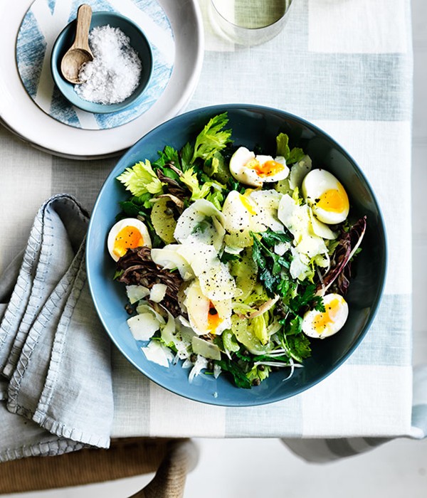 Celery heart, charred Treviso and egg salad