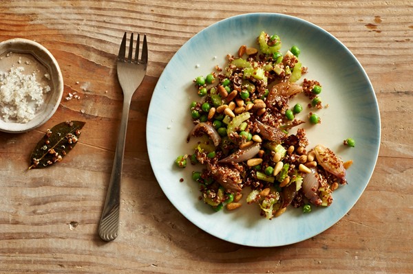 Celery, pea, and shallot quinoa salad