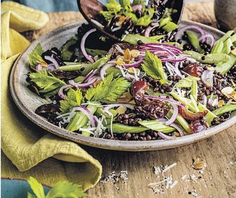 Celery, Puy lentil, date & toasted almond salad
