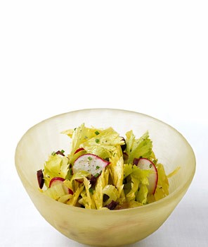 Celery, radish, and olive salad