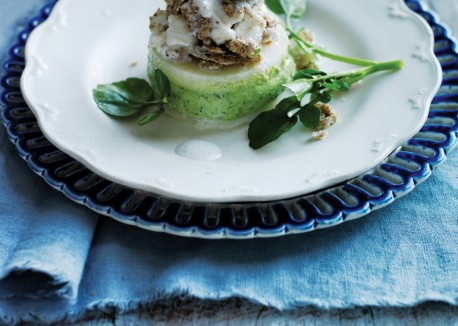 Celery root and herb cream with goat cheese appetizer