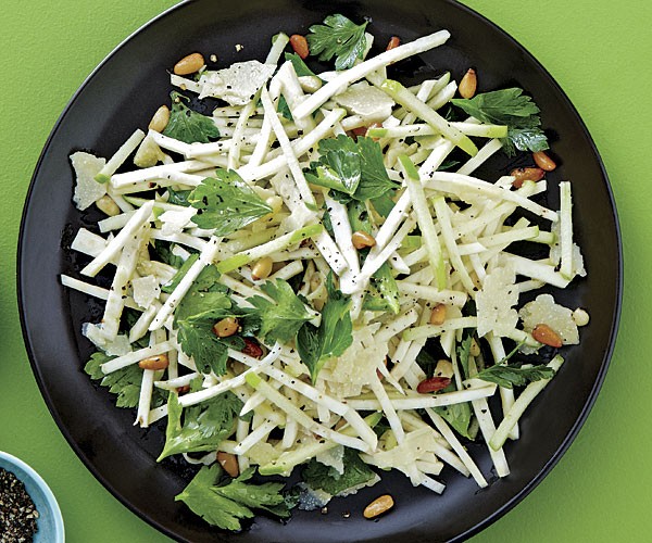 Celery root-apple slaw with pecorino, parsley, and pine nuts