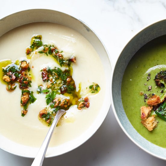 Celery root bisque with walnut-parsley gremolata