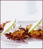 Celery root-potato pancakes with green apple sour cream