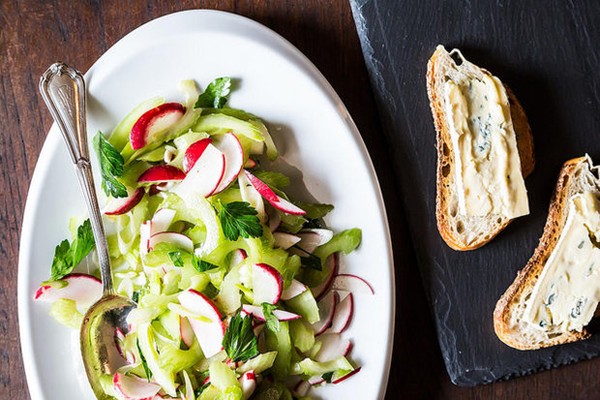 Celery salad and cheese on toast