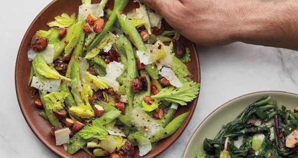 Celery salad with dates, almonds, and Parmesan