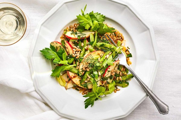Celery salad with sunflower seed and chile vinaigrette