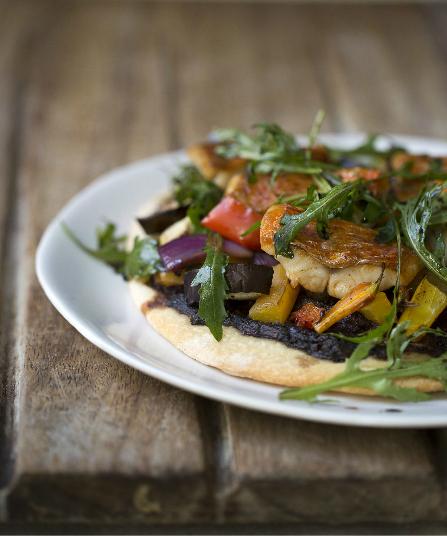 Cep mushroom pizza with balsamic onion chutney, mascarpone and Parmesan