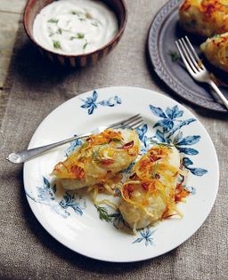 Cepelinai potato dumplings with lentils & lovage