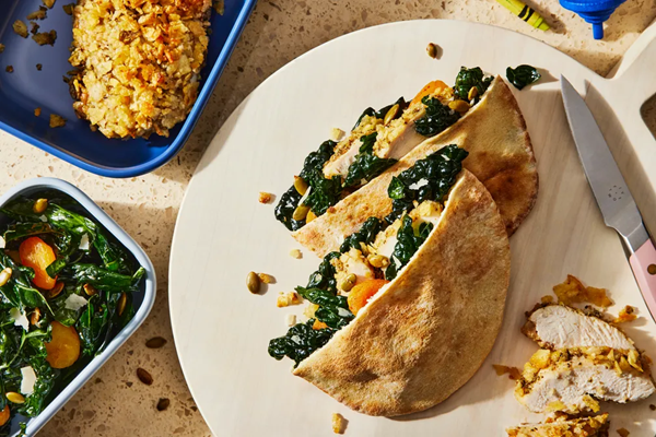 Cereal chicken cutlets with kid-approved kale salad