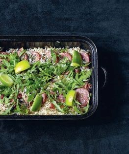 Cervelas with rice and lime