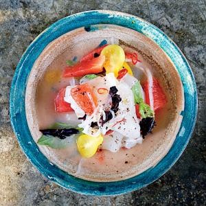 Ceviche de wahoo with pink grapefruit