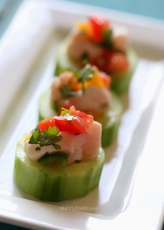 Ceviche in cucumber cups
