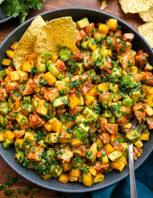Ceviche-style mango-avocado shrimp salad