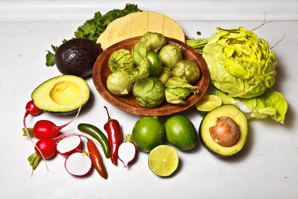 Ceviche verde with tostadas and avocado