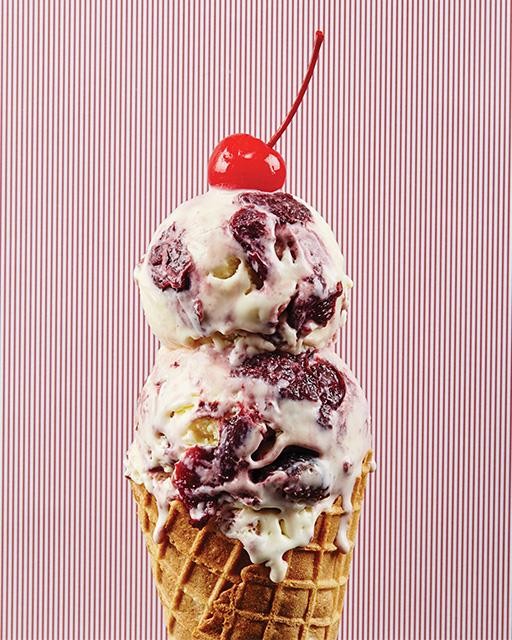 Ch- ch- cherry bomb! Crème fraîche with cherry swirl ice cream