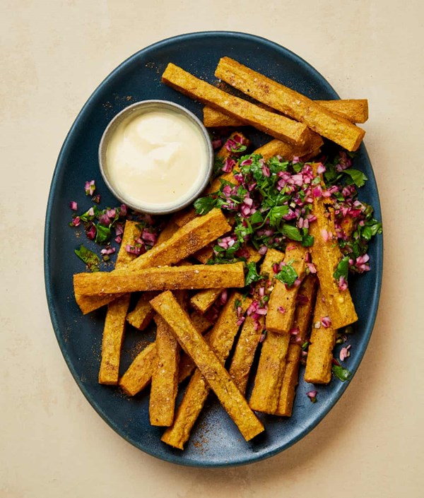 Chaat masala chickpea and polenta chips