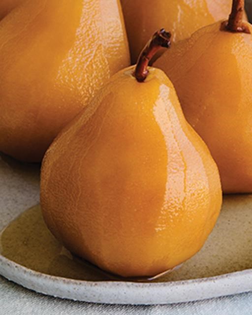 Chai & whiskey poached pears