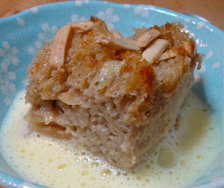 Chai bread pudding with frothy ginger creme