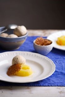 Chai ice cream, brandy snap and apple