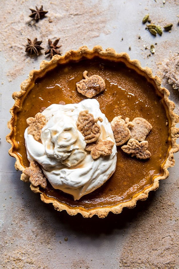 Chai pumpkin pie with maple whipped cream