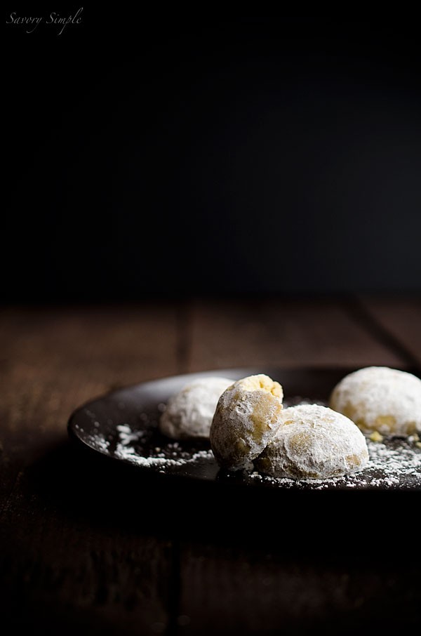 Chai spiced pistachio snowdrop cookies