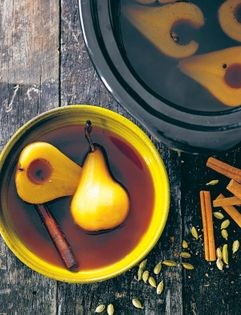 Chai-spiced poached pears
